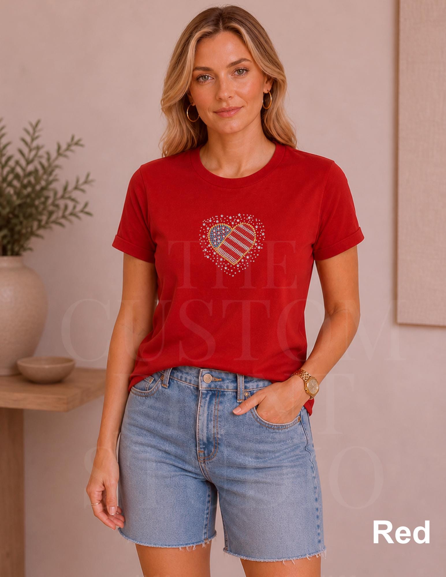 Patriotic Rhinestone Heart Shirt, USA Flag Tee, America 250 Shirt, 4th of July Outfit, Country Concert Tee, Heart USA