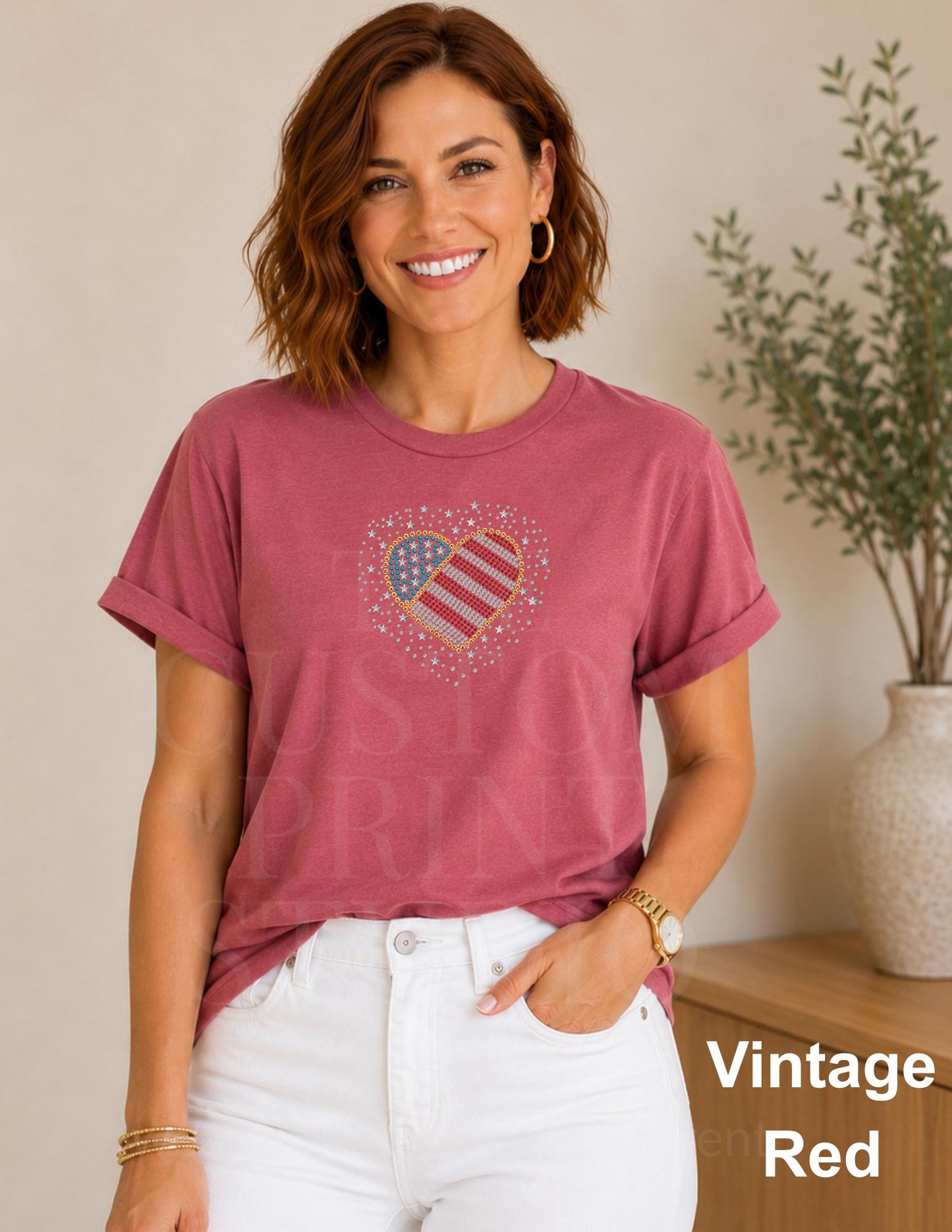Patriotic Rhinestone Heart Shirt, USA Flag Tee, America 250 Shirt, 4th of July Outfit, Country Concert Tee, Heart USA