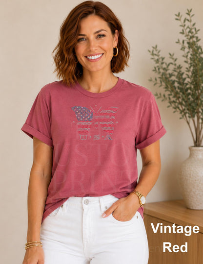 USA Flag Butterfly Rhinestone Shirt, Patriotic Sparkle Tee, 4th of July Shirt, Memorial Day Top, American Pride Tee