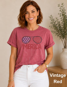 MERICA Sunglasses Shirt | American Flag Rhinestone Tee | Patriotic 4th of July Shirt | Country Concert BBQ Outfit | 250th Celebration USA