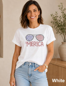 MERICA Sunglasses Shirt | American Flag Rhinestone Tee | Patriotic 4th of July Shirt | Country Concert BBQ Outfit | 250th Celebration USA