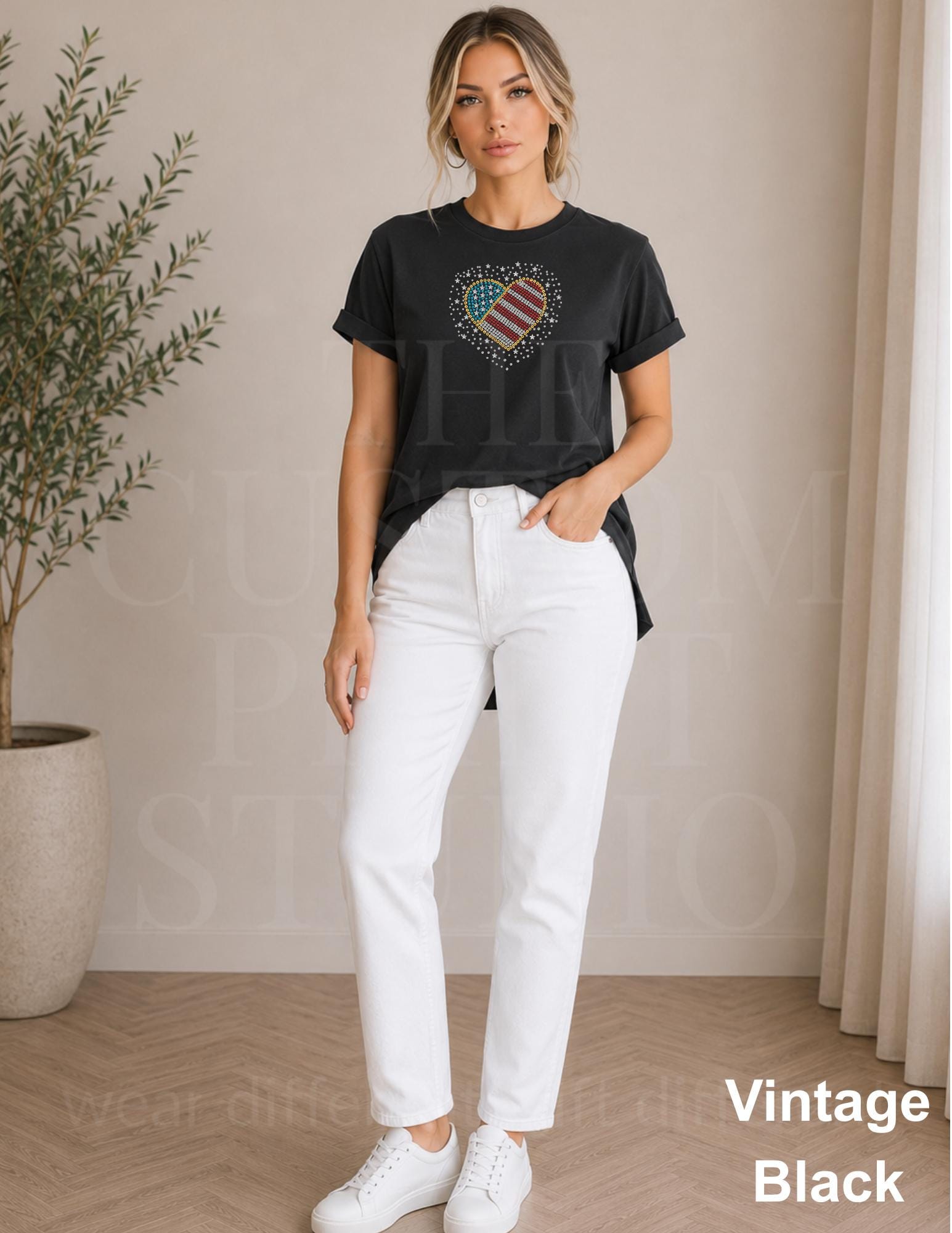 Patriotic Rhinestone Heart Shirt, USA Flag Tee, America 250 Shirt, 4th of July Outfit, Country Concert Tee, Heart USA