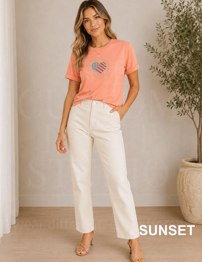 Patriotic Rhinestone Heart Shirt, USA Flag Tee, America 250 Shirt, 4th of July Outfit, Country Concert Tee, Heart USA