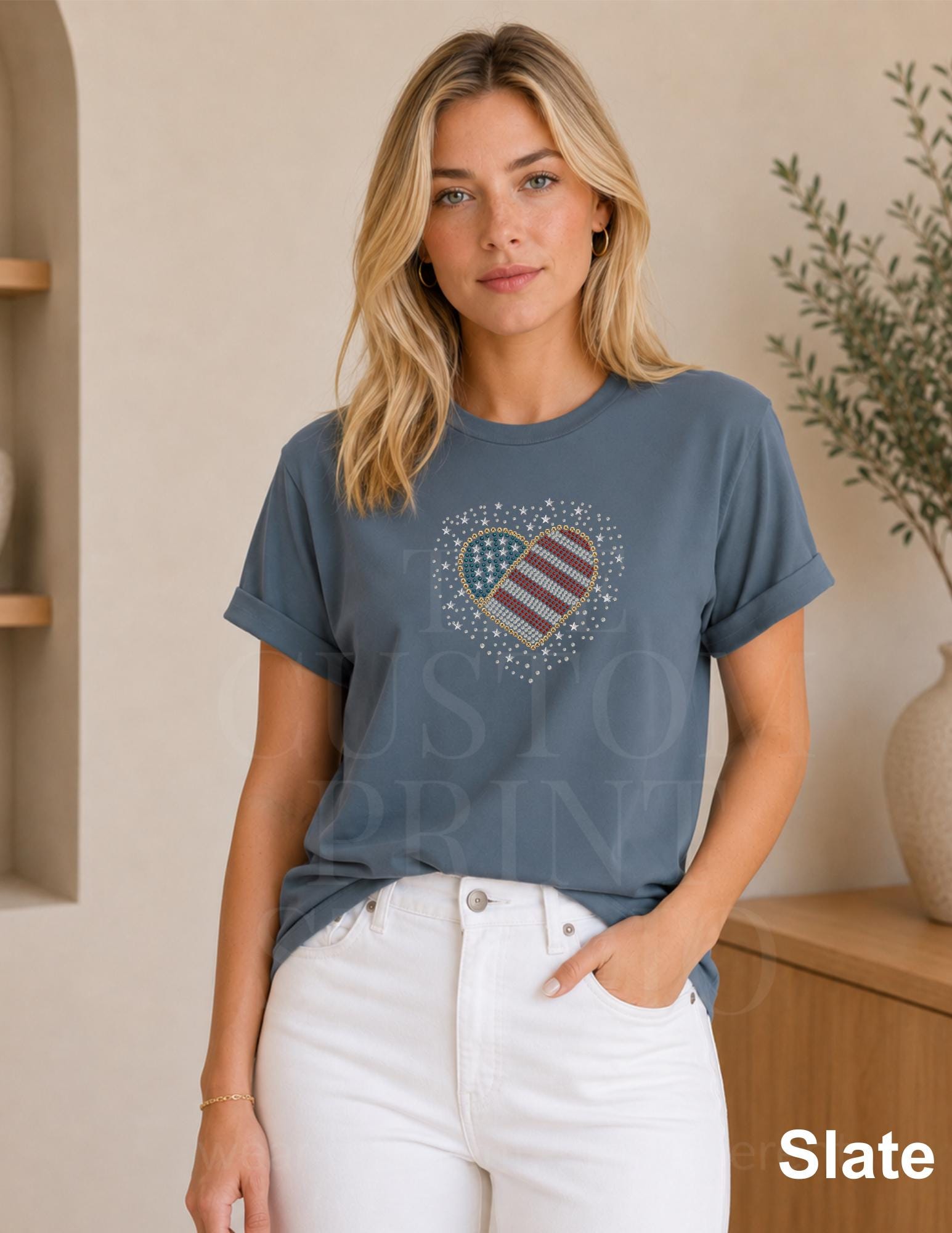 Patriotic Rhinestone Heart Shirt, USA Flag Tee, America 250 Shirt, 4th of July Outfit, Country Concert Tee, Heart USA