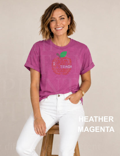 Rhinestone Teacher Shirt | Back to School Teacher Tee | Sparkly Apple Shirt | Kindergarten Elementary Teacher Gift