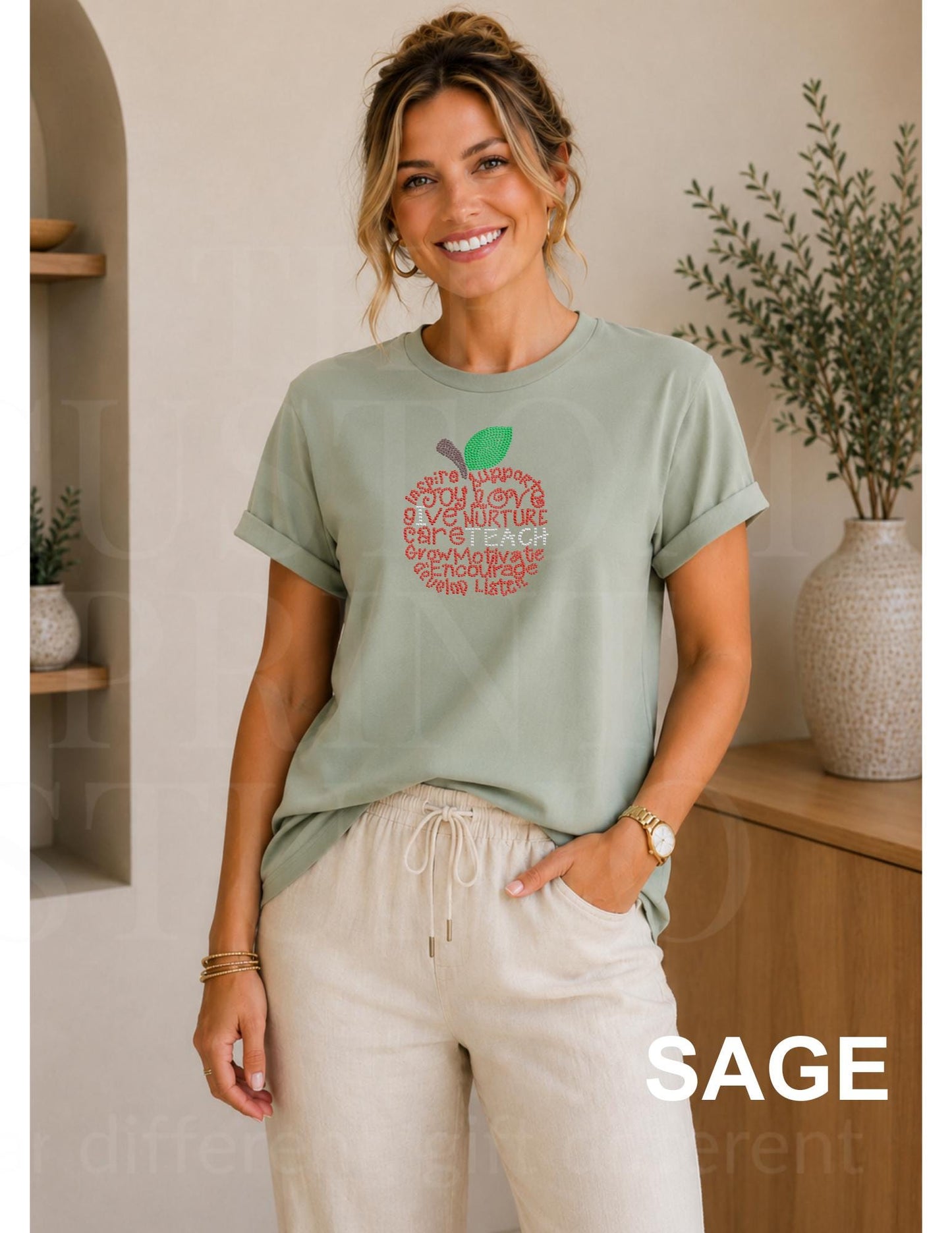Rhinestone Teacher Shirt | Back to School Teacher Tee | Sparkly Apple Shirt | Kindergarten Elementary Teacher Gift