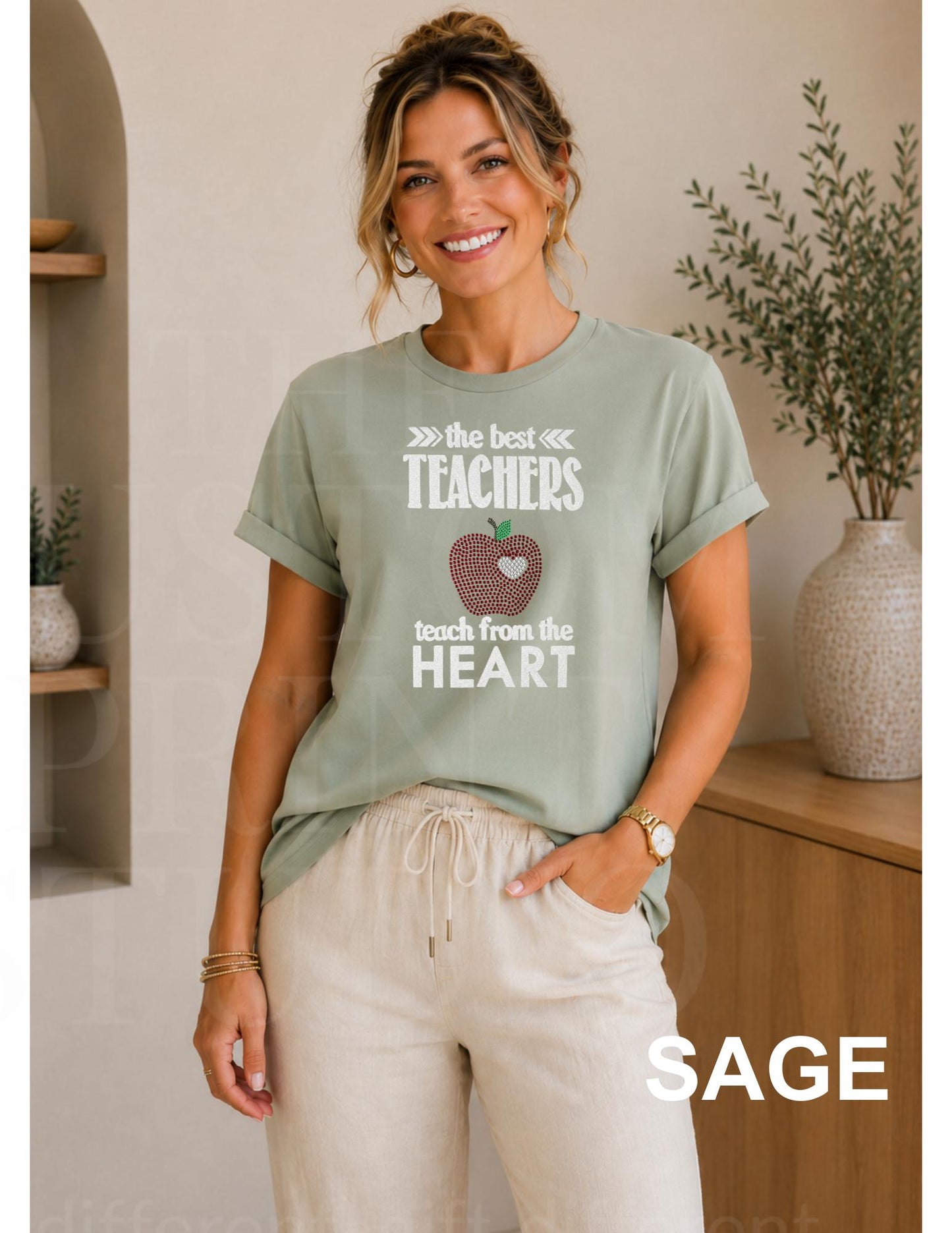 Teacher Shirt | Back to School Rhinestone Rhinestuds Teacher Shirt | Teach From the Heart Sparkly Apple Tee | Teacher Appreciation Gift