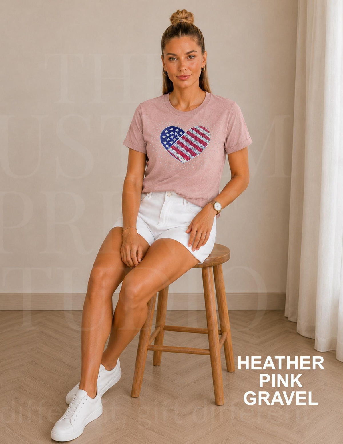 Sequin American Flag Heart Shirt | Patriotic Embroidered USA Shirt with Rhinestones | 4th of July Sparkle Tee | Women's Americana Gift