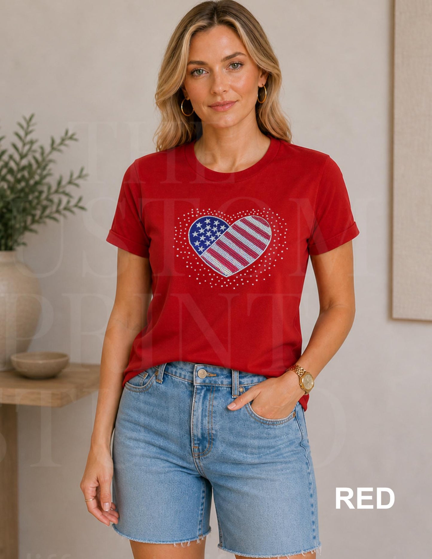 Sequin American Flag Heart Shirt | Patriotic Embroidered USA Shirt with Rhinestones | 4th of July Sparkle Tee | Women's Americana Gift