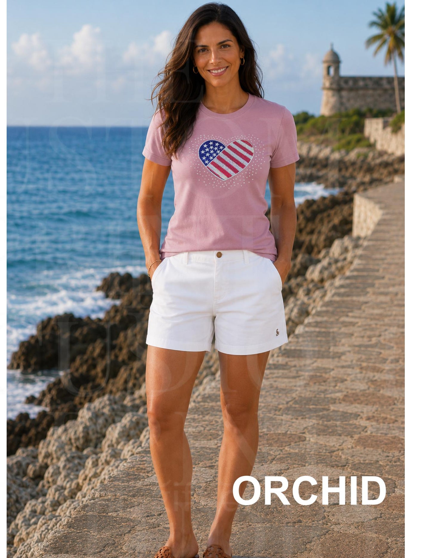 Sequin American Flag Heart Shirt | Patriotic Embroidered USA Shirt with Rhinestones | 4th of July Sparkle Tee | Women's Americana Gift