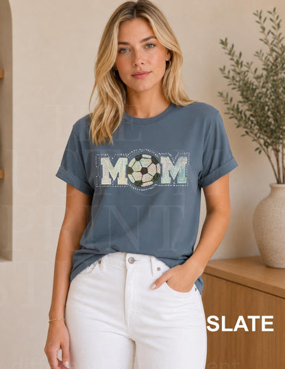 Soccer Mom Sequin Shirt | Sparkly Soccer Mom Shirt | Embroidered Soccer Ball with Rhinestones | Game Day Sports Mom Gift