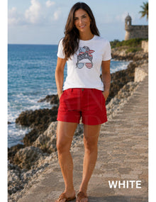 Patriotic Messy Bun Rhinestone Shirt, USA Flag Sparkle Tee, 4th of July Shirt for Women, American Pride Gift