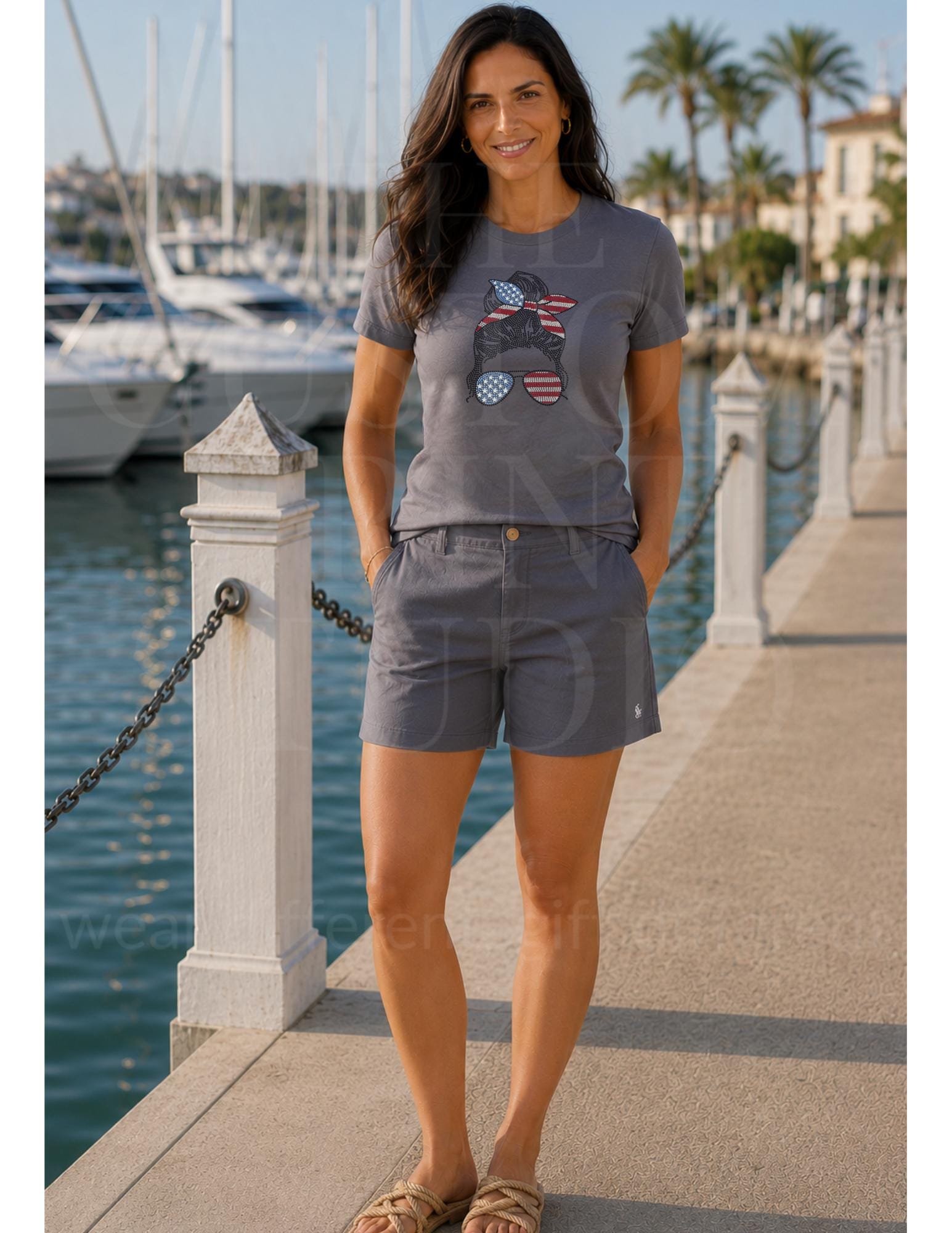 Patriotic Messy Bun Rhinestone Shirt, USA Flag Sparkle Tee, 4th of July Shirt for Women, American Pride Gift