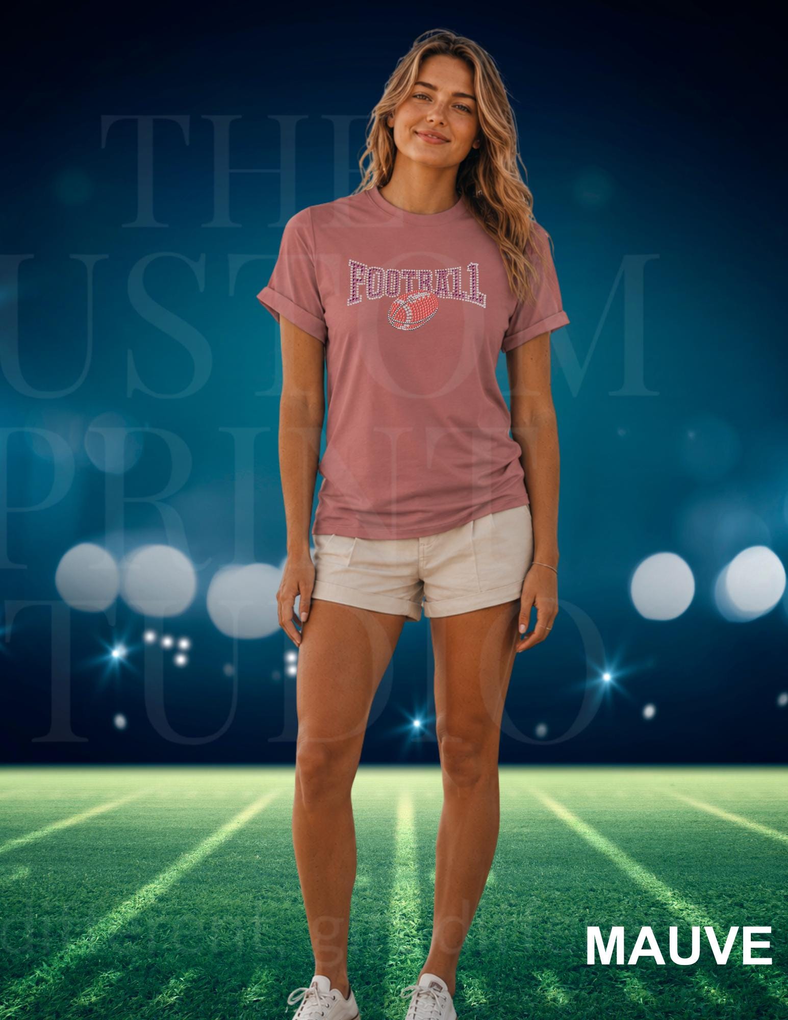 Football Rhinestone Shirt | Sparkly Football Mom Game Day Tee | Bling Tailgate Shirt | Friday Night Lights Team Spirit Women's Shirt