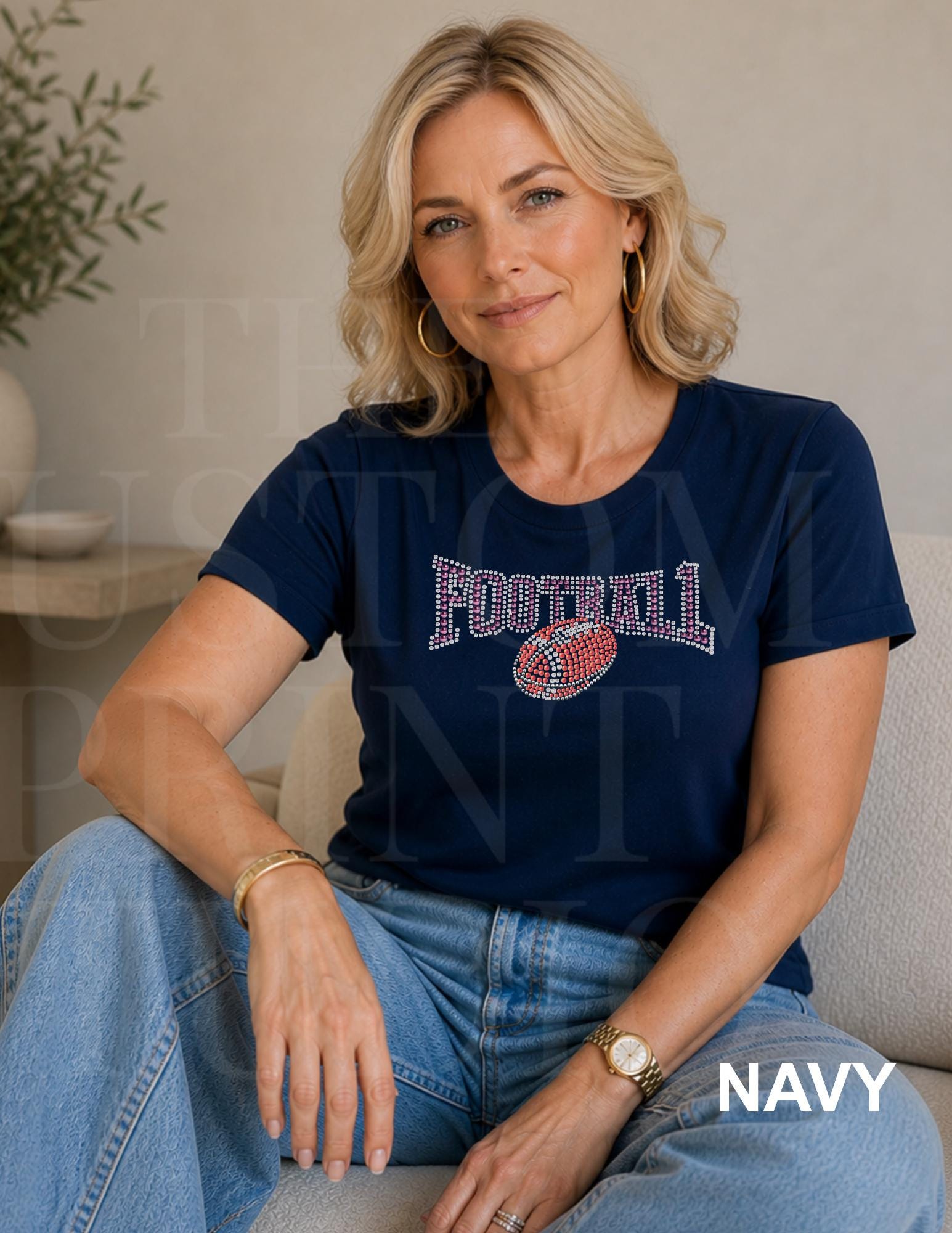 Football Rhinestone Shirt | Sparkly Football Mom Game Day Tee | Bling Tailgate Shirt | Friday Night Lights Team Spirit Women's Shirt