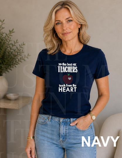 Rhinestone Teacher Shirt Sparkly Apple Teach Tee, Back to School Teacher Gift, Preschool Kindergarten Elementary Teacher Tee Red Teacher Tee