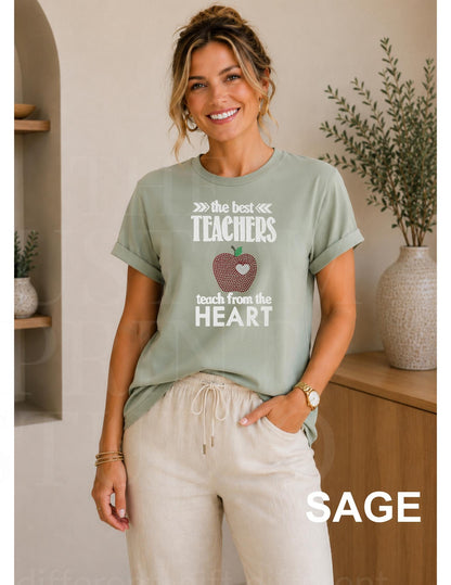 Rhinestone Teacher Shirt Sparkly Apple Teach Tee, Back to School Teacher Gift, Preschool Kindergarten Elementary Teacher Tee Red Teacher Tee