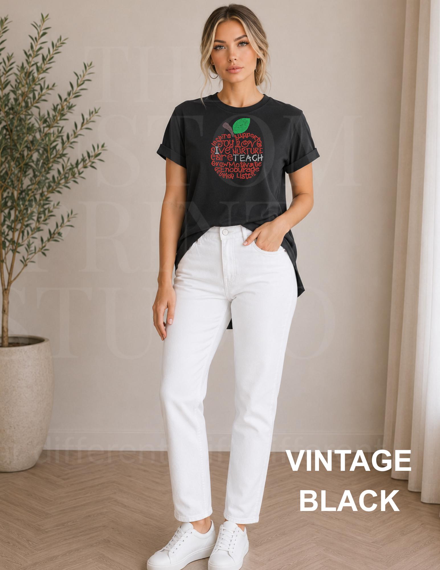 Rhinestone Teacher Shirt | Back to School Teacher Tee | Sparkly Apple Shirt | Kindergarten Elementary Teacher Gift