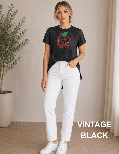 Rhinestone Teacher Shirt | Back to School Teacher Tee | Sparkly Apple Shirt | Kindergarten Elementary Teacher Gift