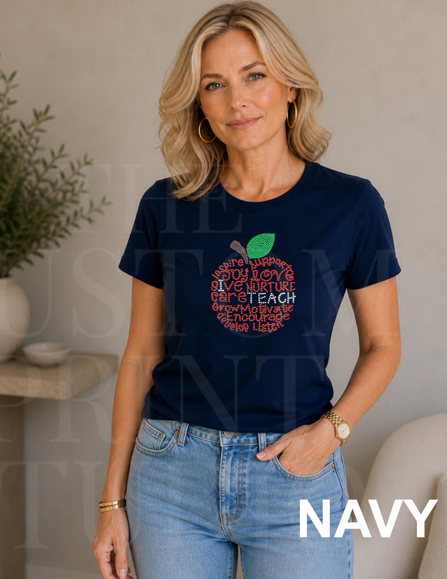 Rhinestone Teacher Shirt | Back to School Teacher Tee | Sparkly Apple Shirt | Kindergarten Elementary Teacher Gift
