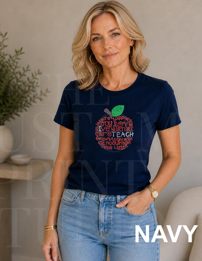 Rhinestone Teacher Shirt | Back to School Teacher Tee | Sparkly Apple Shirt | Kindergarten Elementary Teacher Gift