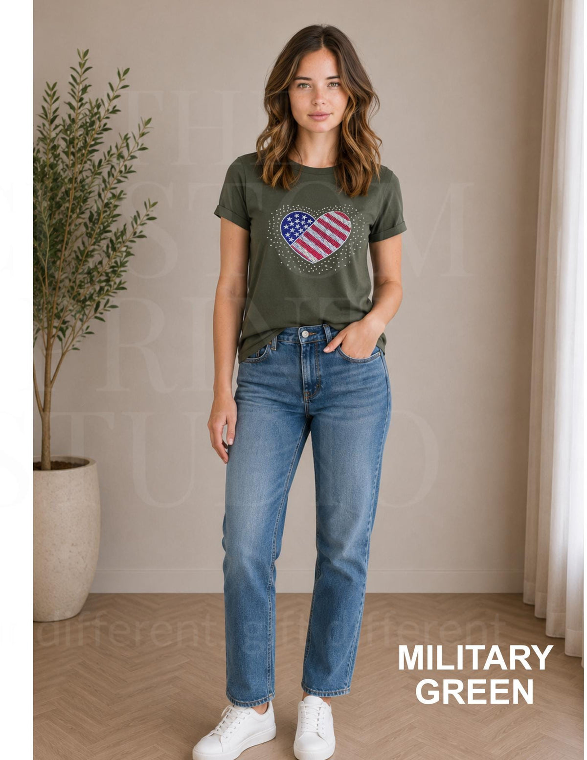 Sequin American Flag Heart Shirt | Patriotic Embroidered USA Shirt with Rhinestones | 4th of July Sparkle Tee | Women's Americana Gift