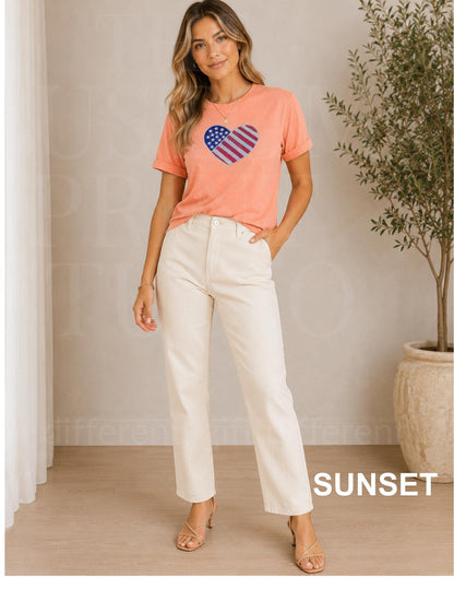 Sequin American Flag Heart Shirt | Patriotic Embroidered USA Shirt with Rhinestones | 4th of July Sparkle Tee | Women's Americana Gift