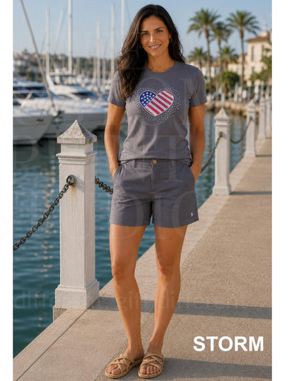 Sequin American Flag Heart Shirt | Patriotic Embroidered USA Shirt with Rhinestones | 4th of July Sparkle Tee | Women's Americana Gift