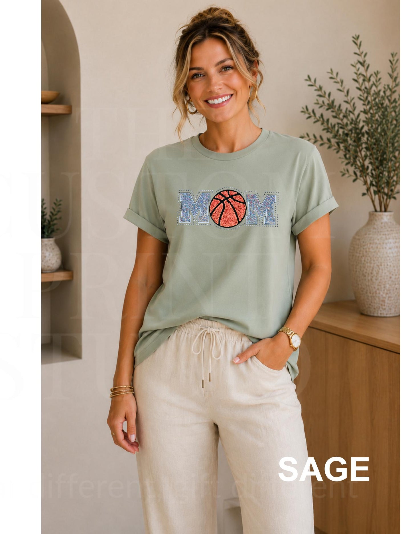 Basketball Mom Sequin Patch Shirt: Bling Game Day Tee with Rhinestone Mama Sports Design Gift for Her