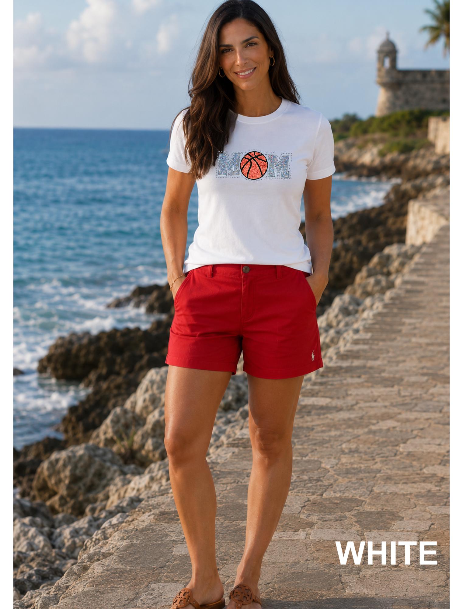Basketball Mom Sequin Patch Shirt: Bling Game Day Tee with Rhinestone Mama Sports Design Gift for Her