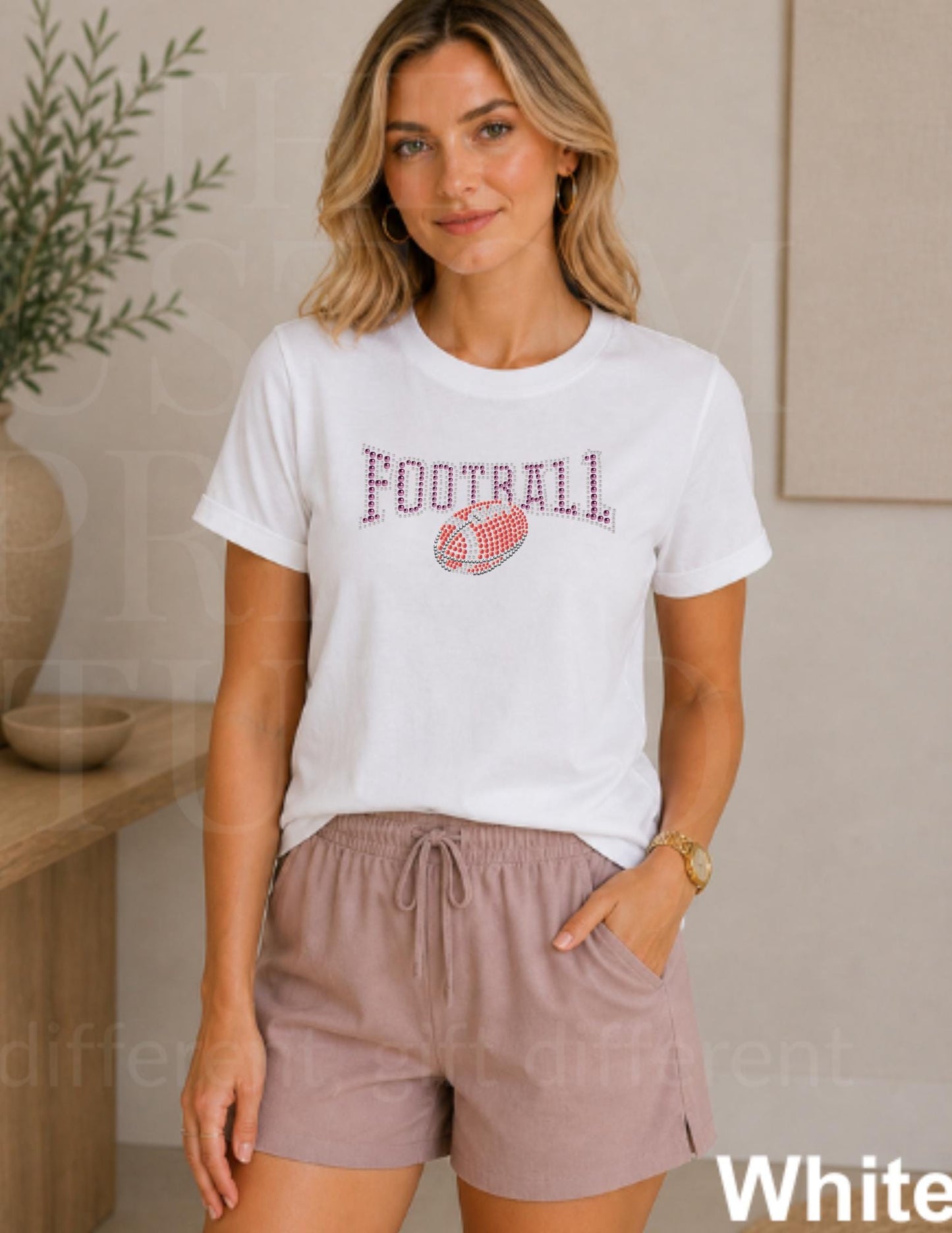 Football Rhinestone Shirt | Sparkly Football Mom Game Day Tee | Bling Tailgate Shirt | Friday Night Lights Team Spirit Women's Shirt