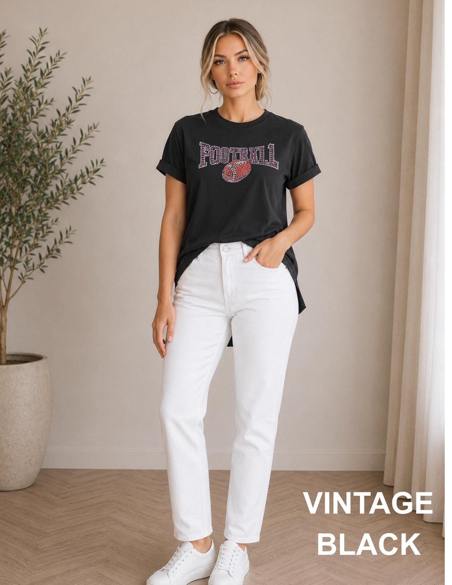 Football Rhinestone Shirt | Sparkly Football Mom Game Day Tee | Bling Tailgate Shirt | Friday Night Lights Team Spirit Women's Shirt