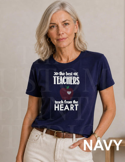 Rhinestone Teacher Shirt Sparkly Apple Teach Tee, Back to School Teacher Gift, Preschool Kindergarten Elementary Teacher Tee Red Teacher Tee