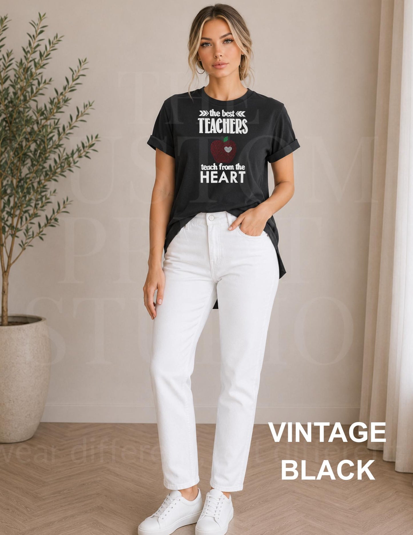 Rhinestone Teacher Shirt Sparkly Apple Teach Tee, Back to School Teacher Gift, Preschool Kindergarten Elementary Teacher Tee Red Teacher Tee